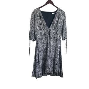 JustFab Women Sheath Dress‎ XL Black Reptile Print Tie Sleeve Ruffle Hem NEW